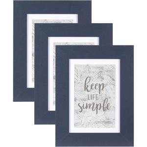kennethan 5x7 Picture Frame Navy Blue 3 Pcs in 1 set Wooden Frame can Display 4x6 Picture with Mat or 5x7 Without Mat on the Wall