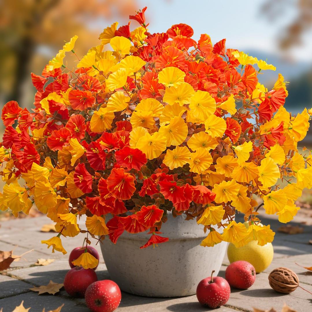 Artificial Flowers Outdoor Fall Decor - 12 Pcs UV Resistant Fade Proof Fake Plants for Garden Porch, Thanksgiving Autumn Decorations, Waterproof for All Weather