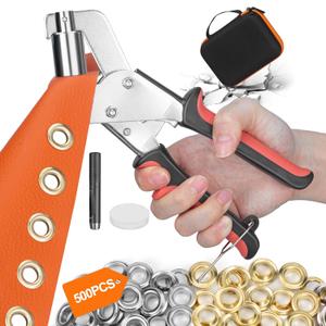 Heavy Duty Grommet Tool Kit, 3/8 Inch 10 mm (Inside Diameter) Handheld Eyelet Press Pliers with 500pcs Silver Grommets in Gold and Silver, Grommet Eyelet Pliers Kit with Hard Shell Case