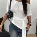 Floerns Women's Going Out Off The Shoulder T Shirts Tie Front Short Sleeve Hanky Hem Casual Tee Tops (White, S)