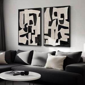 Large Framed Black and White Abstract Wall Art, Set of 2 Piece Minimalist Canvas Paintings Artwork for Walls, Modern Art Prints Pictures for Living Room Hallway Dining Room Bedroom Office Wall Decor 20x30 In (30" H x 40" W, Duet)