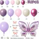 Butterfly Balloon Arch Kit - 142pcs Pastel Pink & Purple Balloons with Butterfly Stickers & Large Foil Balloons for Girl's Baby Shower, Wedding, Birthday Party Decorations