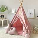 RONGFA Kids Teepee Tent with White Pom Pom - Indoor Play Teepee for Children Boys Portable Play House (Pink)
