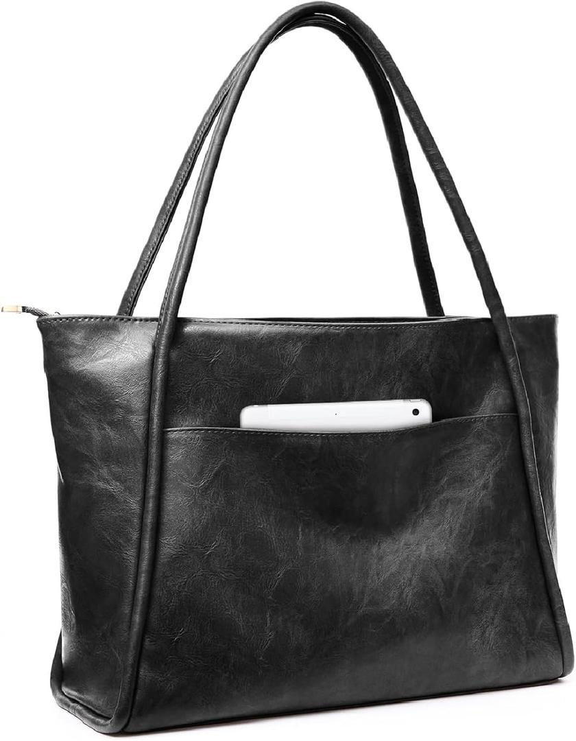Large Tote Bag for Women 16L Work Tote Purse with Zipper Vegan Leather Ladies Handbags