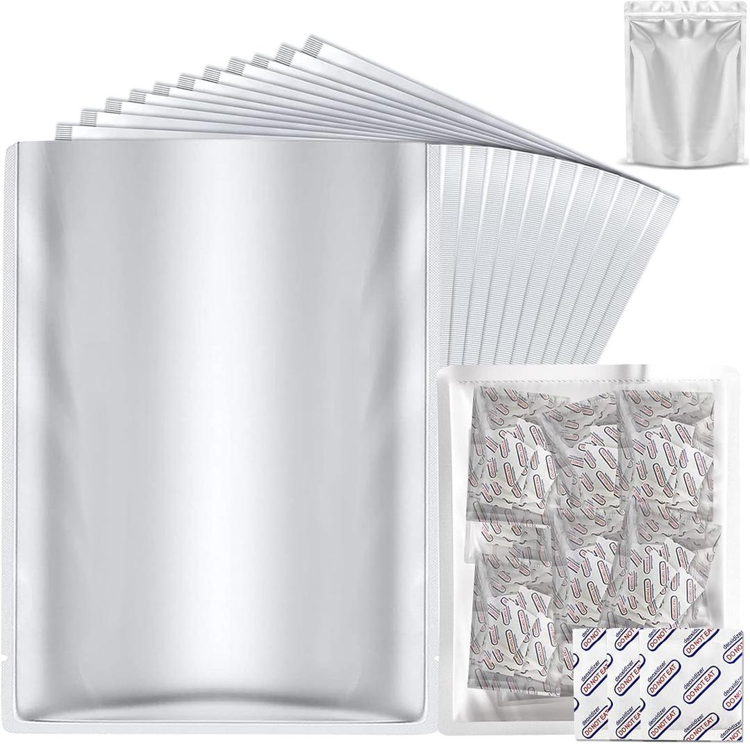 50 Pack 1 Gallon Mylar Bags for Food Storage with Oxygen Absorbers for Rice, Grains, Coffee Beans and Emergency Long Term Food Storage