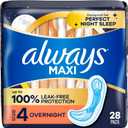 Always Maxi Feminine Pads for Women, Size 4 Overnight Absorbency, Without Wings, Unscented, 28 Count