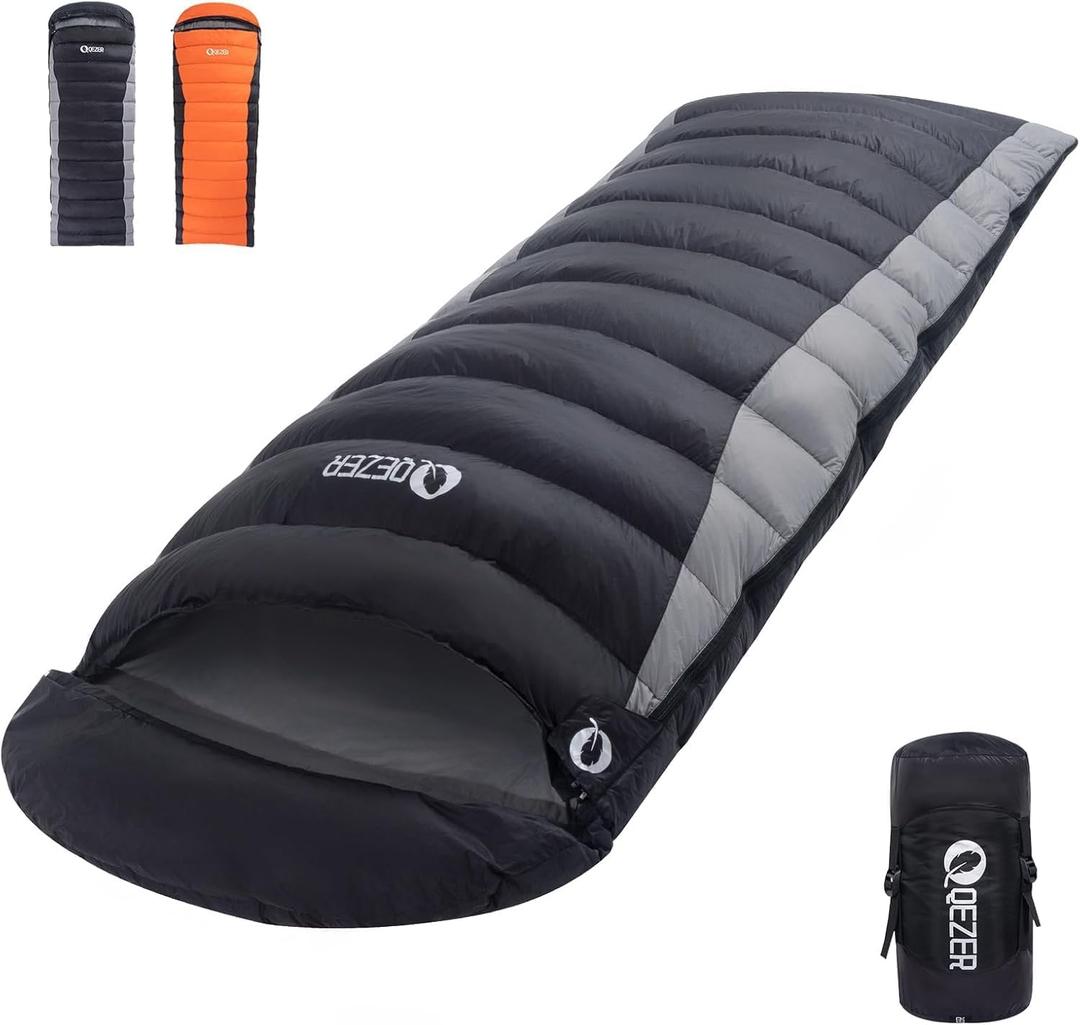 Down Sleeping Bag for Adults 600 Fill Power, Cold Weather Compact Ultralight All Seasons Sleeping Bag for Backpacking, Camping, Hiking (Grey)