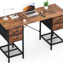 Sweetcrispy Computer Desk with Drawers, 55 Inch Home Office Bedroom Table with 4 Fabric Drawers & 2 Mesh Storage Shelves, Wood Table with X-Shaped Structure for Writing Study PC Desk, Brown