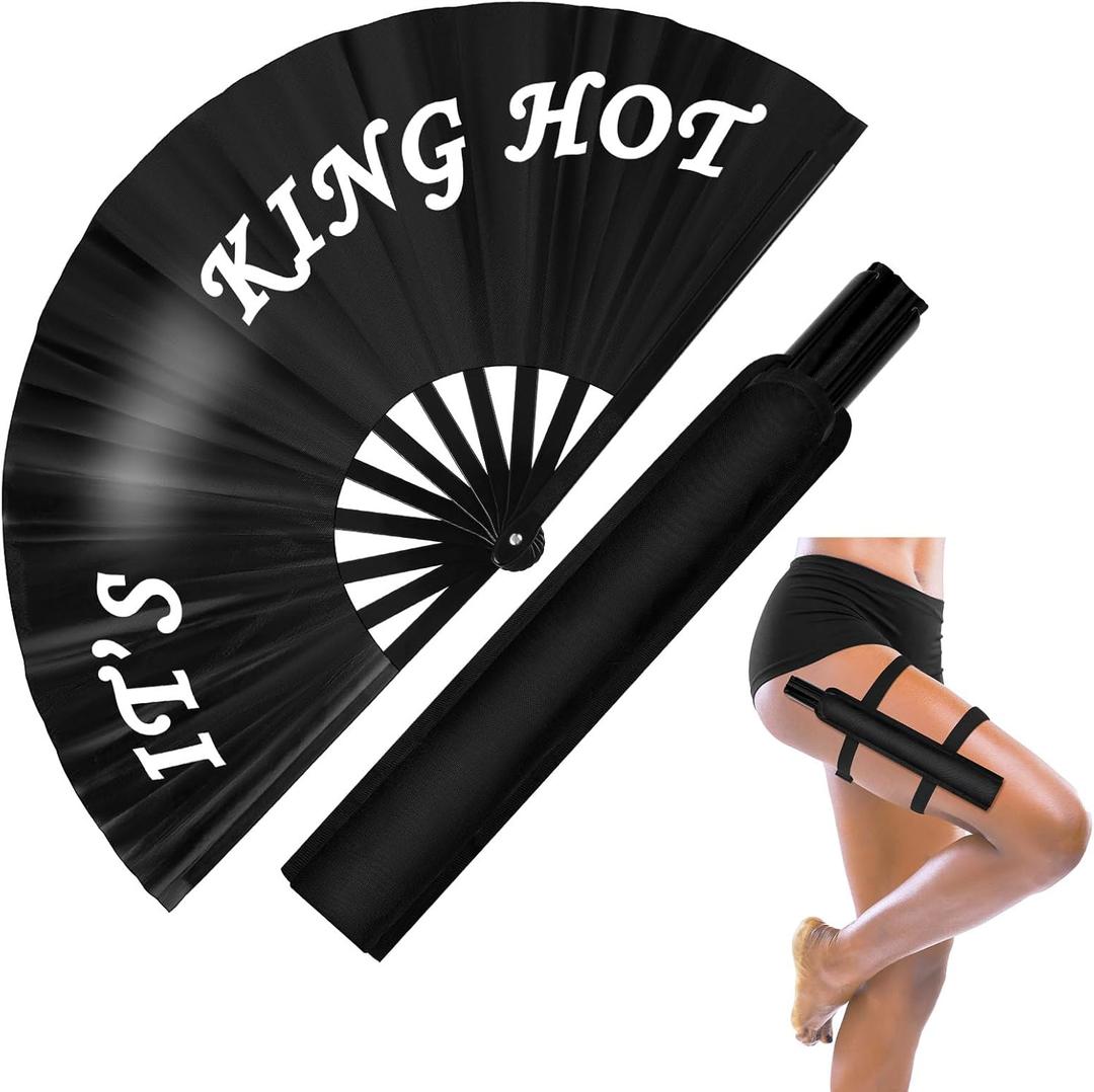 13" Large Rave Fan with Holster Clack Folding Hand Fan for Men Women Rave Edm Festival Line Dancing Party Gift