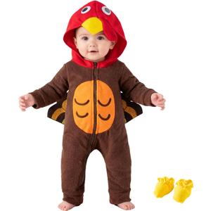 Okbebe Toddler Turkey Dress Up Baby Boy Girl Thanksgiving Turkey Hooded Outfit (6M, Brown)