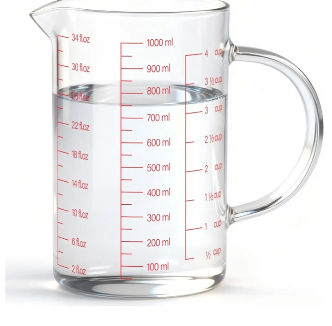 Luvan 34OZ/1000ML Glass Measuring Cup, 4 Cup Glass Measuring Cups With 3 Scales (Ml/Oz/Cup), High Borosilicate Measuring Cup With Handle and V-Shaped Spout, Dishwasher/Freezer/Microwave Safe