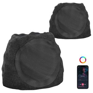 JMJEAN Outdoor Speakers Bluetooth Waterproof Patio TWS Connection Outdoor Bluetooth Speakers Wireless Solar Powered and Rechargeable Rock Speaker for Patio Pool, Backyard (Black, 2 Pack)
