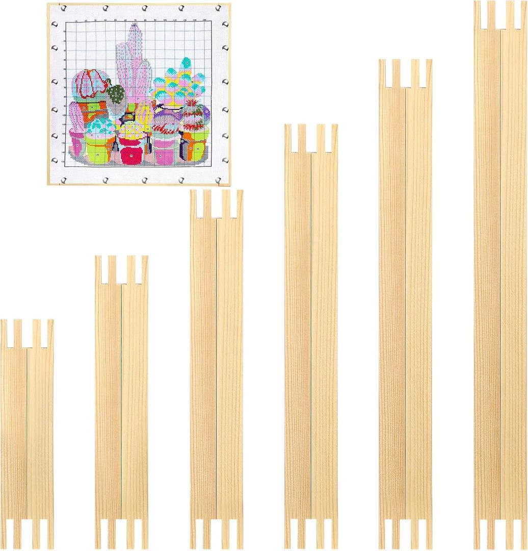 Hotop 6 Sets Stretcher Bars for Needlework 6 Sizes Wooden Canvas Stretcher Bars for Needlepoint Embroidery Stitch Frame Set Bundle with Crafts
