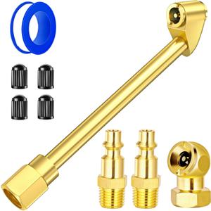 2 Way Connection Air Chuck Set - 1/4 Inch Female NPT Closed Ball Heavy Duty Dual Head and Standard Male Quick Plug Tire Air Fill Kit