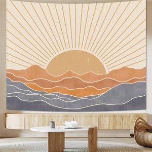 Apdidl Extra Large Boho Tapestry Wall Hanging for Bedroom Aesthetic 71"x90", Bohemian Vintage 70s Rainbow Sun Tapestries for Living Room, Big Retro Hippie Sunset Sea Backdrop for Dorm Room Decor