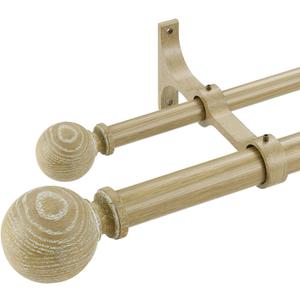Oak Wood Grain Window Rods, Double Curtain Rod 72-144 Telescoping Length 1Inch Diameter Front Poles and 5/8Inch Diameter Back Poles