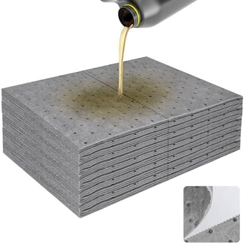 Tottist 100PC Oil Absorbent Pads | 13"x10" Meltblown Polypropylene Mats, Hand-Tear Lines for Automotive & Workshop | Vacuum Eco-Packaging, Reusable Spill Control