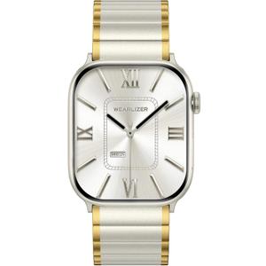 Wearlizer Two Tone Metal Band Compatible with Apple Watch Bands 40/38/41/42/44/45/46/49mm Women Men, Dressy Rectangular Chain Design Durable Stainless Steel Bracelet for iWatch Series 11-1/SE/Ultra (Starlight/Gold)