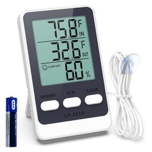 ORIA Digital Refrigerator Thermometer, Fridge Thermometer with Probe, Indoor Outdoor Temperature Humidity Monitor with Min/Max Function, / Switch, LCD Screen for Fridge Freezer Aquarium Fish Tank
