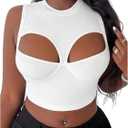 SweatyRocks Women's Cut Out Cropped Tank Top Crew Neck Slim Fit Sleeveless Ribbed Camisole (White, S)