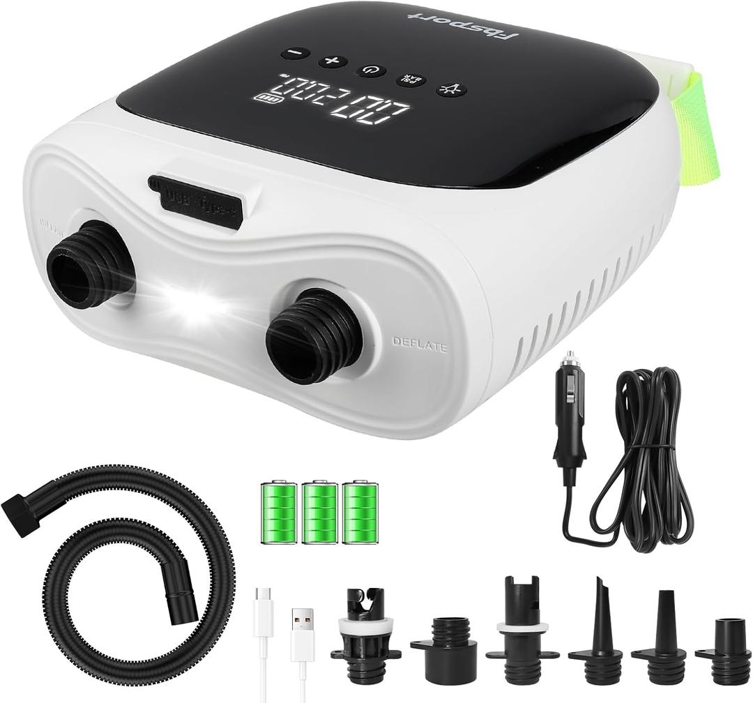 FBSPORT Paddle Board Pump Rechargeable 20PSI SUP Pump, Portable Electric Air Pump Quick Inflate & Deflate SUP Air Pump for Stand Up Paddle Boards, Kayak, Tent (White)