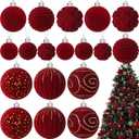 Suzile 18 Pcs Velvet Christmas Tree Ornaments Flocked Christmas Ball Decorations Xmas Balls Hanging Ornaments for Xmas Tree Wreath Garland Holiday Fireplace Decoration (Burgundy) (Red)