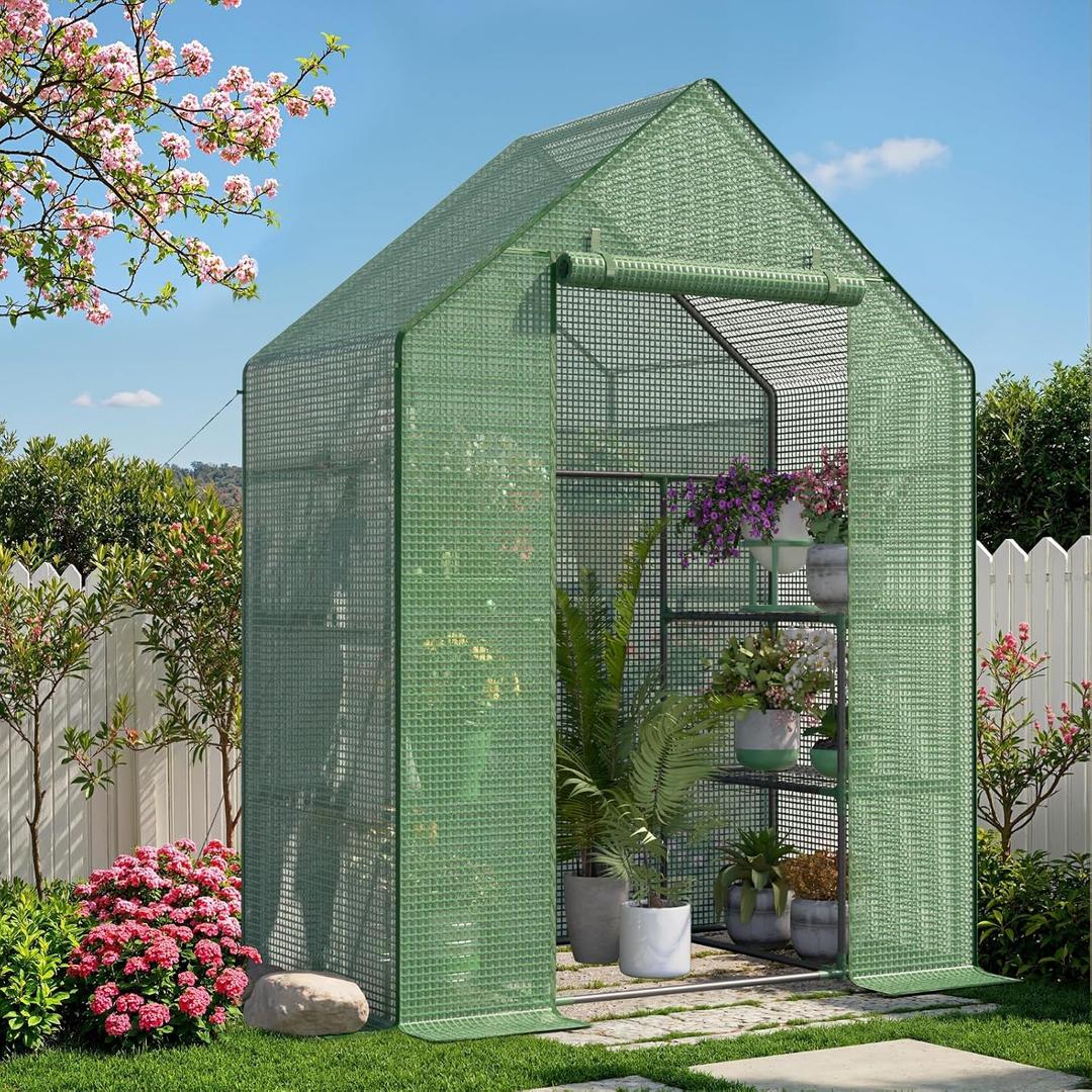 Greenhouse for Outdoors, Portable Green House, Walk in Greenhouses with Durable PE Cover, 57 x 29 x 76 inch Greenhouse with Shelves Stands,Green