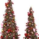 CRCZK Valentines Day Rattan Table Tree Decor with Lights Valentines Day Decorations 2Pack Lighted Tree with Red Heart&Berries Pink Table Centerpieces Valentine's Day Decorations Indoor Party Gifts