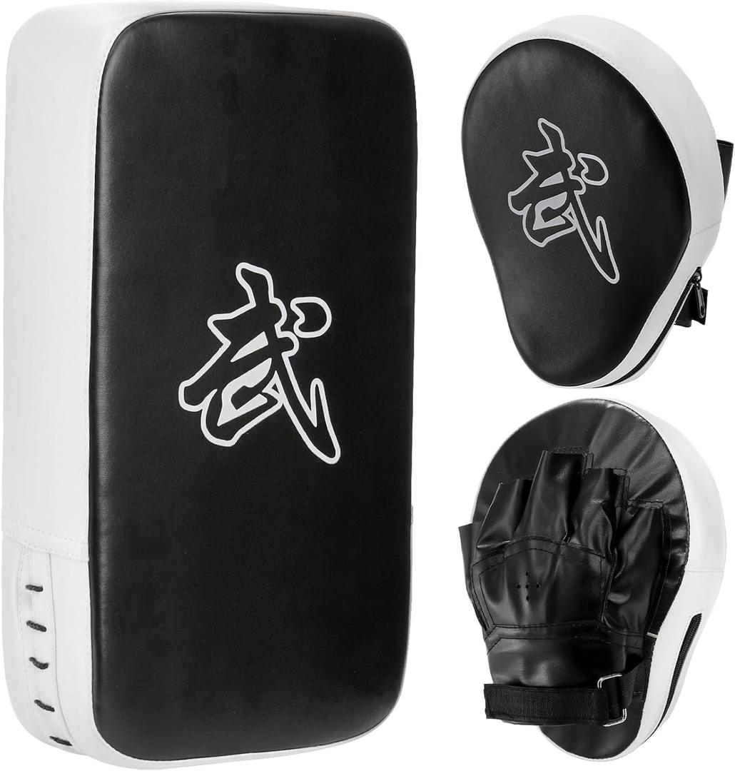 WUWEOT 2-in-1 Punching Mitts Kick Pack Set, Boxing Mitts Focus Pads and Taewondo Kick Pad, Adjustable Soft Shield Durable Training Pads Set for Boxing, Kickboxing, Karate, Muay Thai, MMA Training