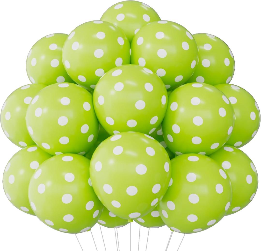 60PCS Lime Green Polka Dot Balloons 12 Inch Latex Helium Round Party Balloons Kit for Birthday Party Decorations
