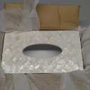 5.8 Capiz Tissue Box Cover, Square Decorative Tissue Holder with Bottom Slider, Handmade Bathroom Accessories, Elegant White Cube for Vanity, Bedroom, Office & Coastal Dcor (Natural)