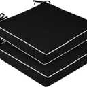 downluxe Waterproof Outdoor Chair Cushions Set of 2, 19" x 19" x 3" Patio Chair Cushion with Non-Slip Ties & Handle, Square Outdoor Cushion for Patio Furniture with Removable Cover, Black/White