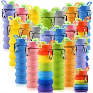 Sunnyray 20 Pack Collapsible Water Bottles Bulk Foldable Water Bottles 17oz Silicone Portable Leak Proof Reusable Sports with Clip for Travel Hiking Camping Outdoor(Colorful)