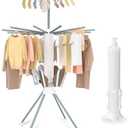 NRSUEN 3 Tier Octopus-Shaped Clothes Drying Rack with Wheels& Sensitive Foot Pedals, 4-Legged Foldable and Portable Standing Rolling Clothes Rack with 16 Rods Aluminum，6 Shoe-Drying Trays& 20 Clips