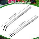Lasnten 2 Pcs Extra Long Stainless Steel Reptile Feeding Tongs with Rubber Tip Bearded Dragon Aquarium Straight and Curved Long Tweezer Terrarium Feeder Tool for Tank(Silver, 10 Inch, 10.5 Inch)