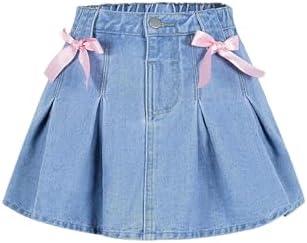 Floerns Girl's Cute Bowknot Pleated Skirt Elastic Waist Casual Denim Skirt, Medium
