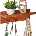 Wall Mounted Hook with Shelf,15.75in Entryway Wall Hanging Shelf, Solid Wood Coat Hooks, for Bathroom, Kitchen, Cherry Wood Color YD-WS0240C