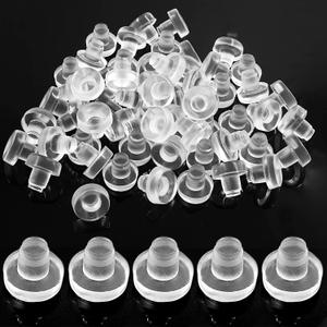 Litoexpe Glass Table Top Bumpers with Stem, Clear Rubber Grippers Anti Slip Patio Table Spacers for Furniture 1/4 Inch Hole, 60 Pieces Rubber Push in Bumpers