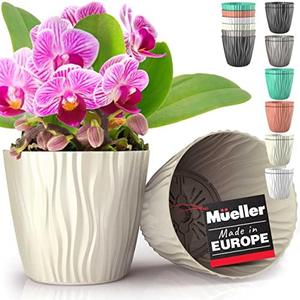 Mueller Austria Plant and Flower Pot 2/1 Set, Heavy Duty 6 Inch European Made Stylish Indoor/Outdoor Decorative Planter, for All House Plants, Flowers, Herbs, White
