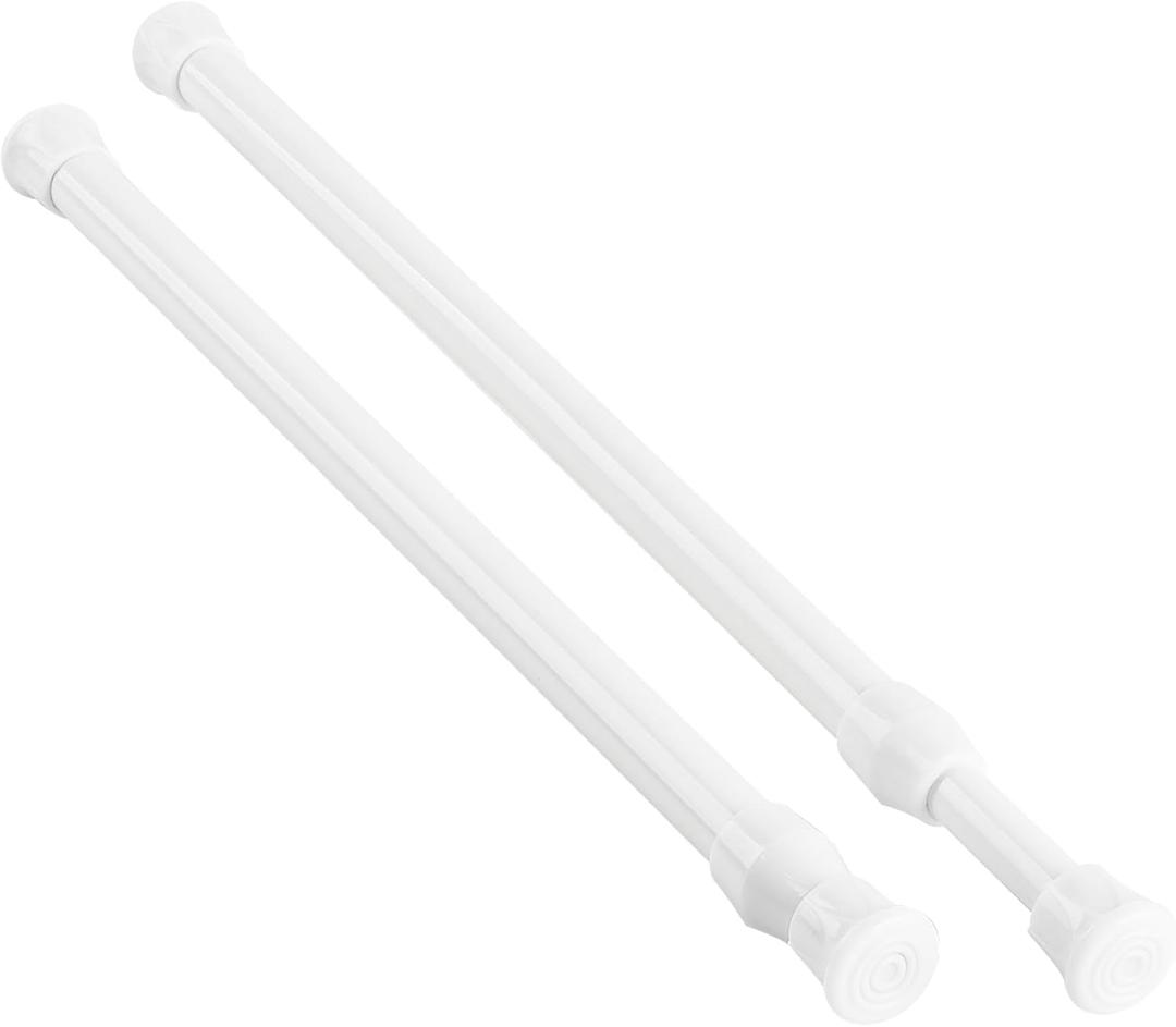 2 Pack Small Spring Tension Curtain Rod 12 to 20 Inch, Thin Tension Rod No Drill for Window Cupboard Closet, White 