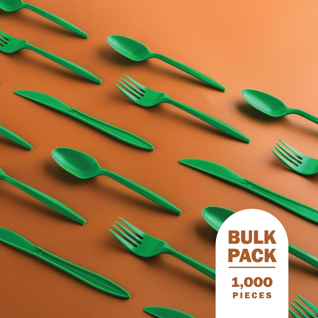 1000 Combo Pack Plastic Cutlery Medium Weight, Green