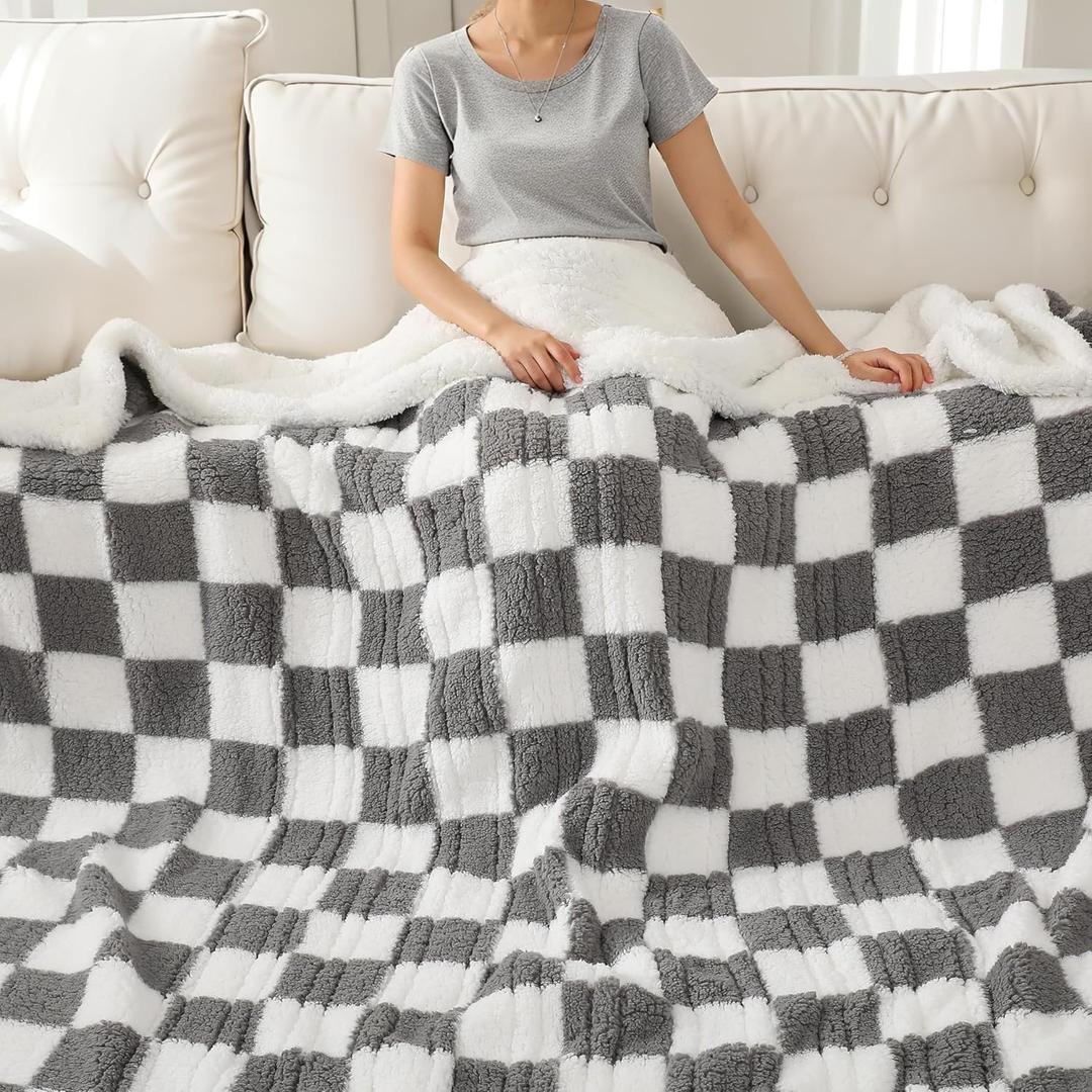 Electric Heated Blanket Full Size 72"84" with 9 Heating Levels & 1-10Hs Auto Off, Checkered Plaid Double Sided Sherpa, Energy Efficient, Machine Washable, for Couch & Bed, Light Gray,15-plaid Gray & White
