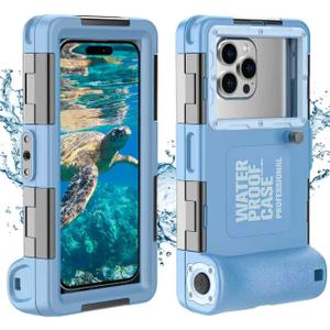 Underwater Diving Snorkeling Phone Case [for iPhone 17/16/15/14/13/12/11 Pro Max/XS/X] [for Samsung Galaxy S25/S24/S23], 50ft/15m Professional Scuba Waterproof Photo Video Housing Cover Blue
