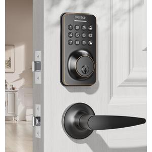 Keyless Entry Door Lock Deadbolt with Handle Set, Keypad Door Lock with Handle Smart Door Locks for Front Door with Set Code with Easy Installation, Auto Lock, (Oil Rubbed Bronze)