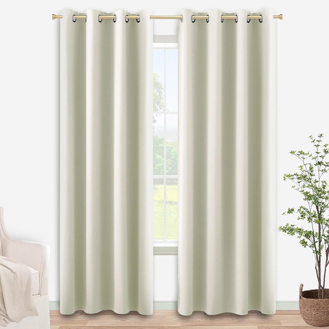 KOUFALL 92 Inch Curtains,Room Darkening Blackout Boho Curtains for Living Room Bedroom 2 Panels 92 Inches Long,Cream Beige