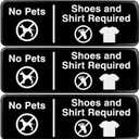 Excello Global Products No Pets, Shoes, Shirt Required Sign: Easy to Mount Informative Plastic Sign with Symbols 9"x3", Pack of 3 (Black)