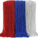 100PCS 4th of July Accessories, Veterans Day Beads Necklace Bulk, Fourth of July Red Blue Silver Necklace Party Favors, Beads for Veterans Day Patriotic Parade Party Celebration Favors Decorations