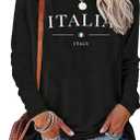 Verdusa Women's Letter Print Long Sleeve T Shirts Crew Neck Drop Shoulder Casual Tee Tops (Black, L)