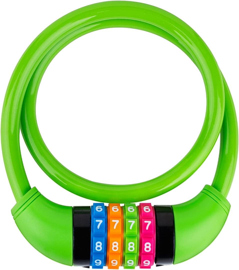 Bike Lock Cable, Bicycle Cable Lock with 4 Digit Combination & Alloy Lock Head, Resettable Kids Bike Cable Lock, 2 Ft x 0.45 IN, Lock for Bike, Scooter, Skateboard, Motorcycle, E Bike (Green)