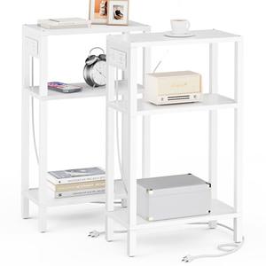 TUTOTAK Narrow Side Table with Charging Station,Small End Table with USB Ports and Outlets, Skinny Sofa Table, Slim Nightstand, Living Room, Bed Room, White TB01BW0792